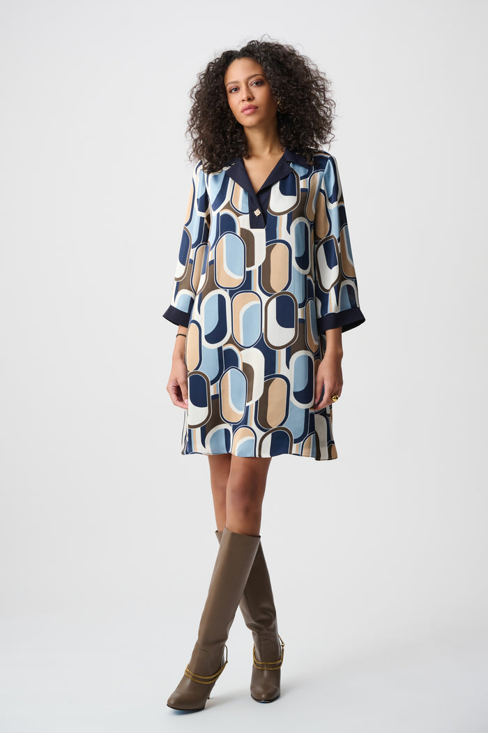 Joseph Ribkoff Recycled Satin Geometric Trapeze Dress Jr263064