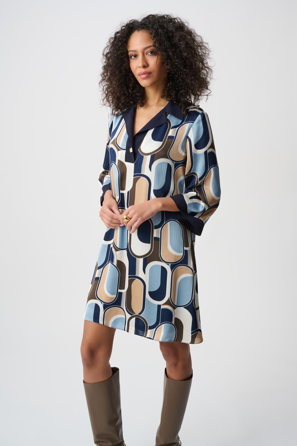 Joseph Ribkoff Recycled Satin Geometric Trapeze Dress Jr263064