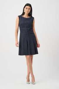 Joseph Ribkoff Lurex Boucle Flounce Dress with Pearl Trim Jr263092