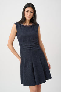 Joseph Ribkoff Lurex Boucle Flounce Dress with Pearl Trim Jr263092