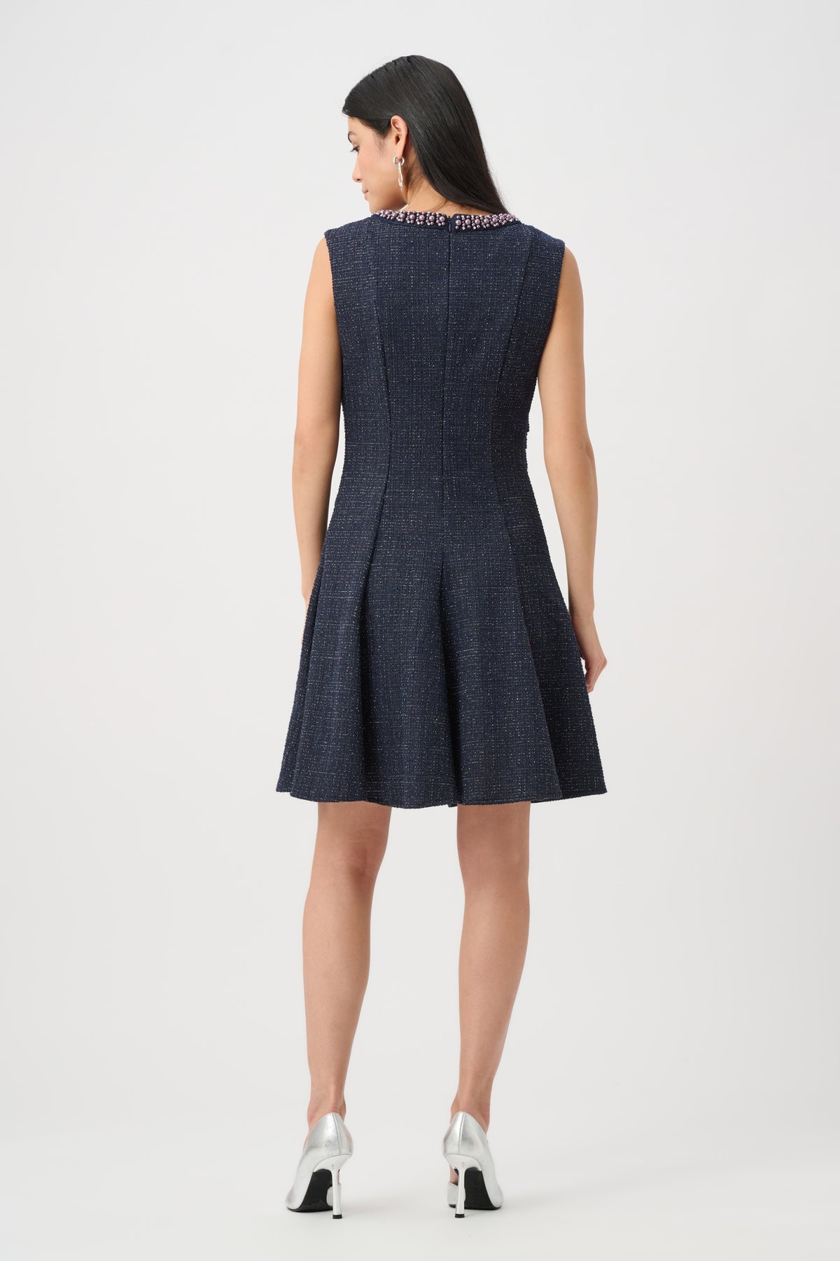 Joseph Ribkoff Lurex Boucle Flounce Dress with Pearl Trim Jr263092