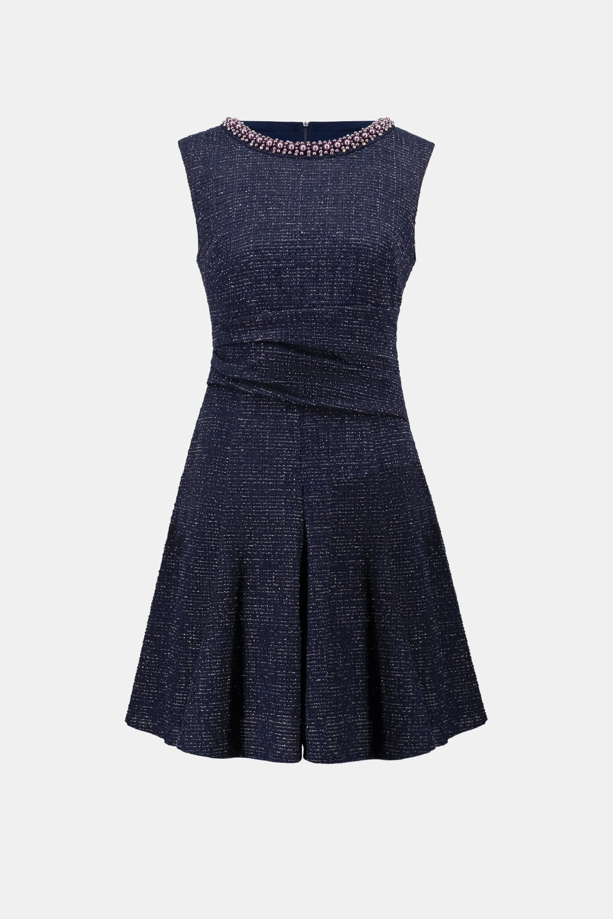 Joseph Ribkoff Lurex Boucle Flounce Dress with Pearl Trim Jr263092