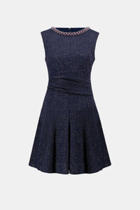 Joseph Ribkoff Lurex Boucle Flounce Dress with Pearl Trim Jr263092