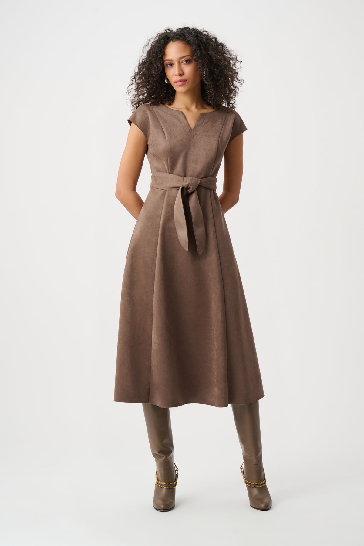 Joseph Ribkoff Scuba Suede Fit-and-Flare Dress Jr263105