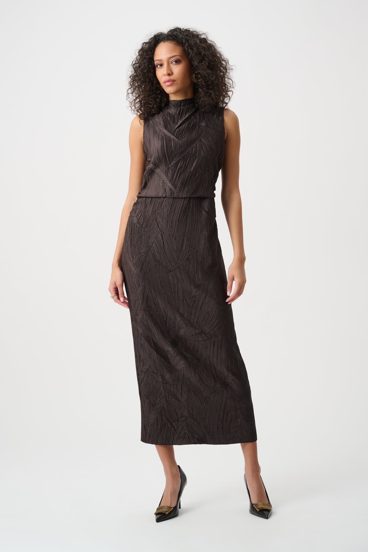 Joseph Ribkoff Pleated Satin Sleeveless Midi Dress Jr263147