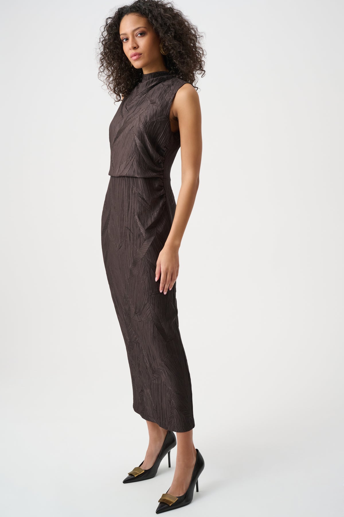 Joseph Ribkoff Pleated Satin Sleeveless Midi Dress Jr263147