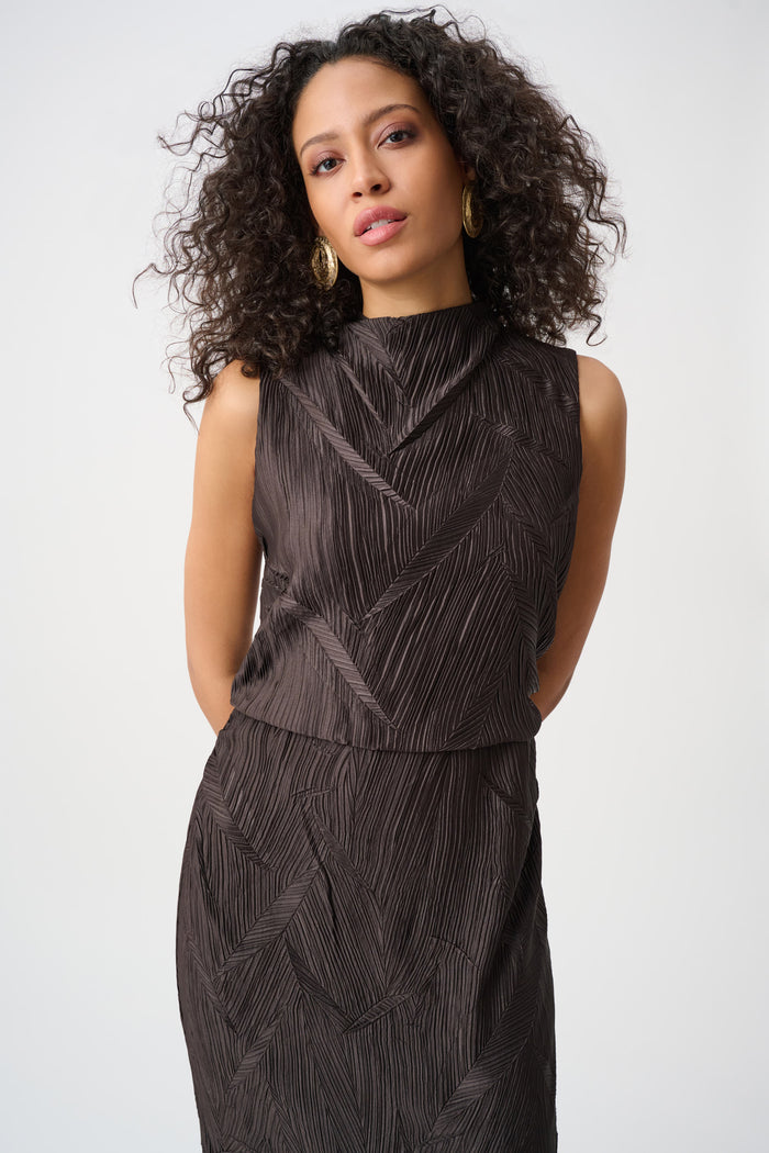Joseph Ribkoff Pleated Satin Sleeveless Midi Dress Jr263147