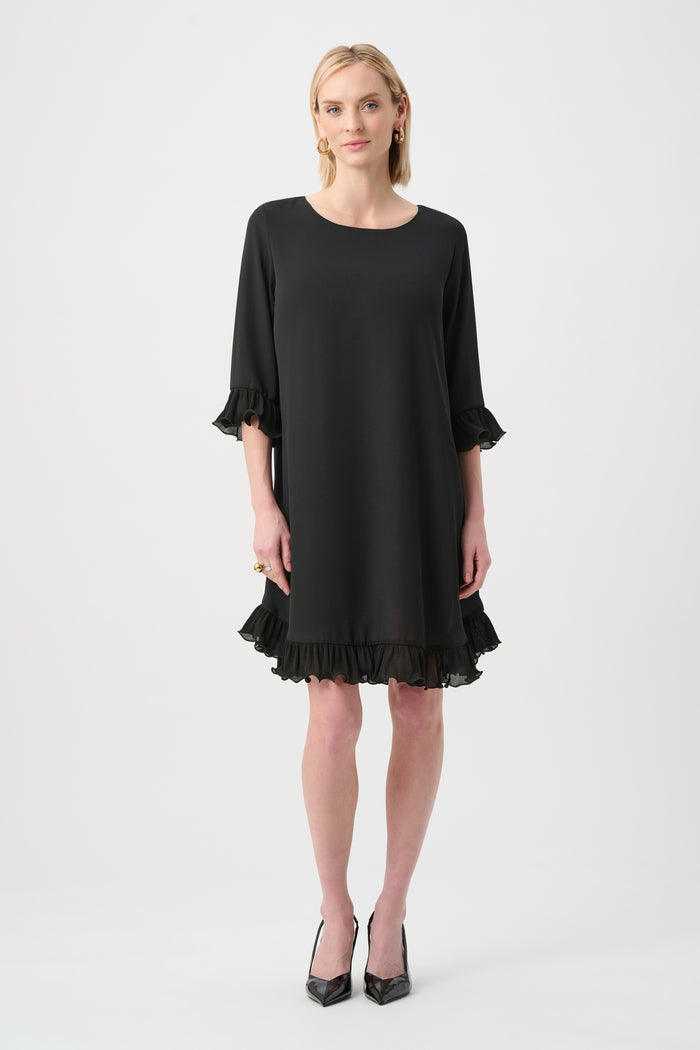 Joseph Ribkoff Georgette Ruffled-Trim Trapeze Dress Jr263189