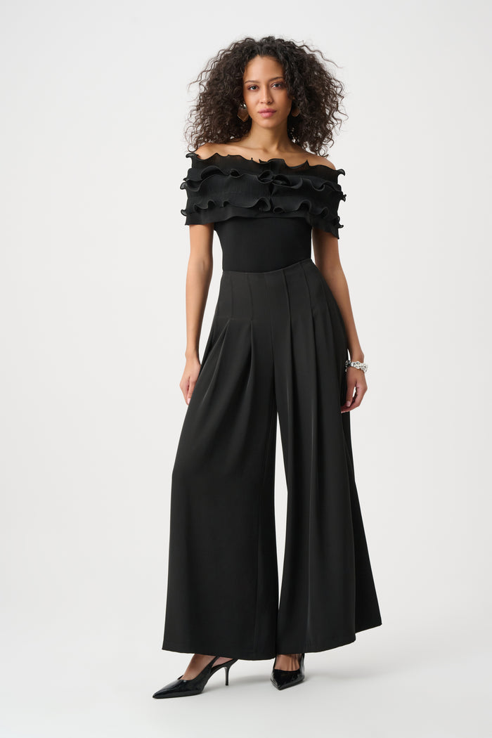 Joseph Ribkoff Silky Knit Off-Shoulder Top With Ruffles Jr263197