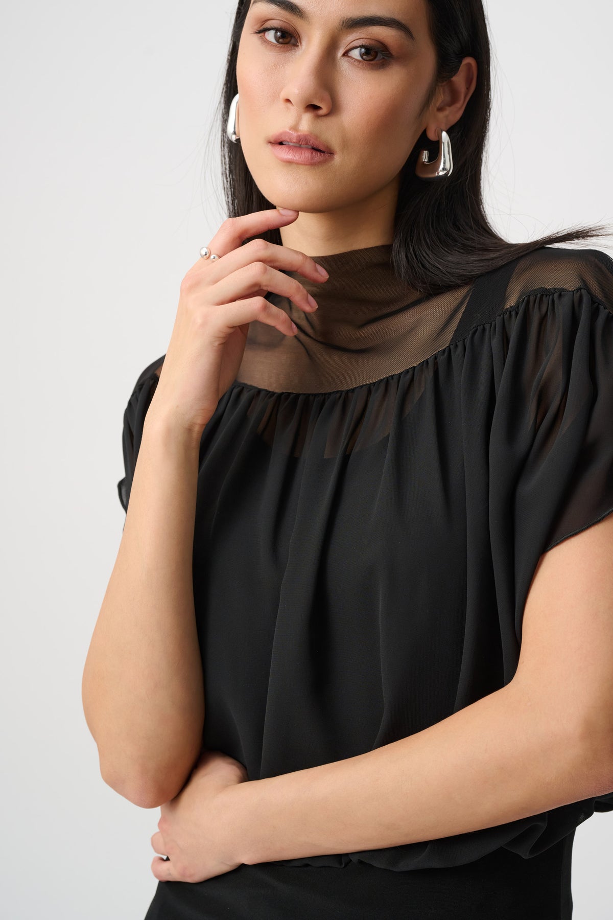Joseph Ribkoff Chiffon And Silky Knit Blouson Top Jr263198
