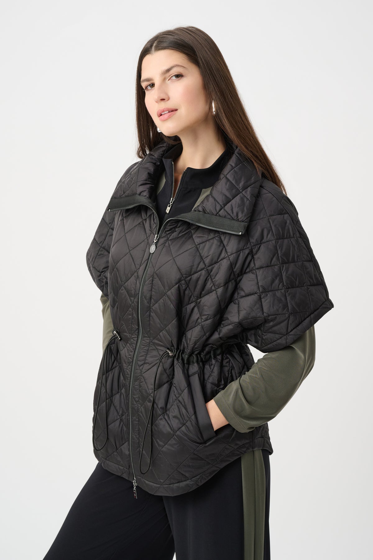 Joseph Ribkoff Quilted Nylon Shawl-Neck Boxy Vest Jr263643