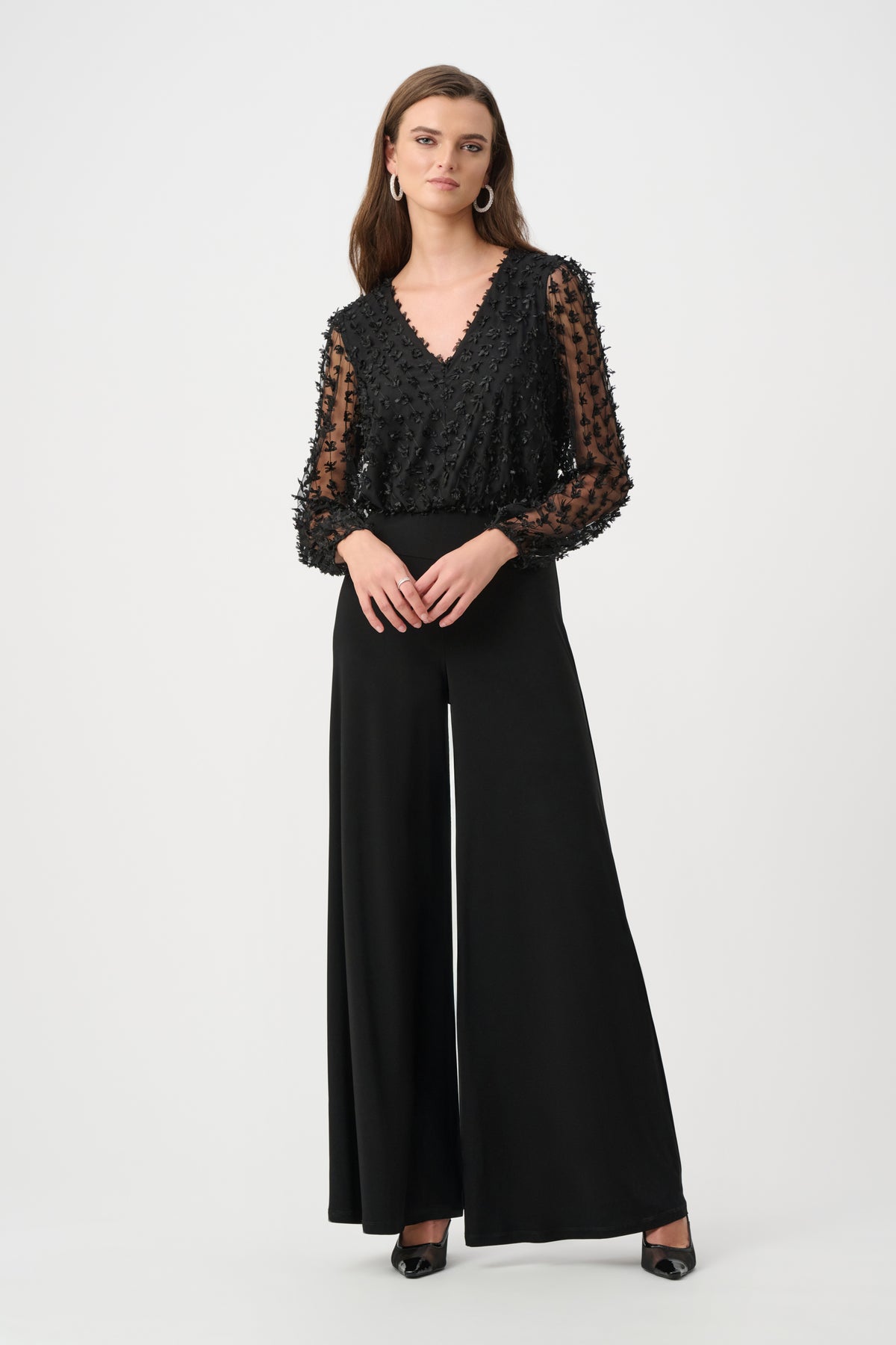 Joseph Ribkoff Silky Knit and Sheer Novelty Wide Leg Jumpsuit Jr263723
