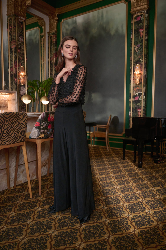 Joseph Ribkoff Silky Knit and Sheer Novelty Wide Leg Jumpsuit Jr263723