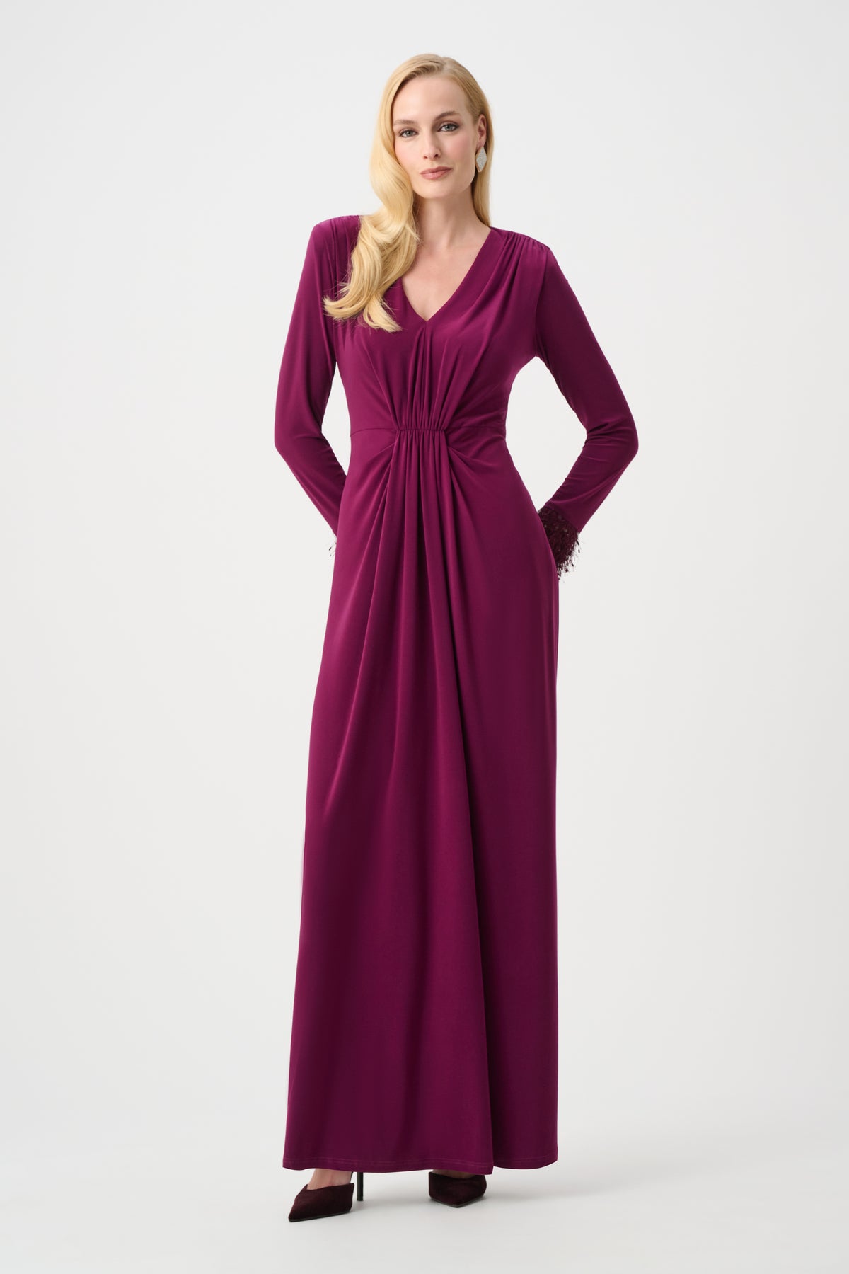 Joseph Ribkoff Silky Knit Fitted Gown With Fringe Jr263729