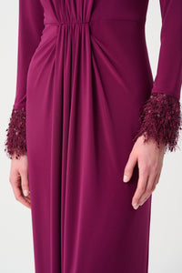 Joseph Ribkoff Silky Knit Fitted Gown With Fringe Jr263729