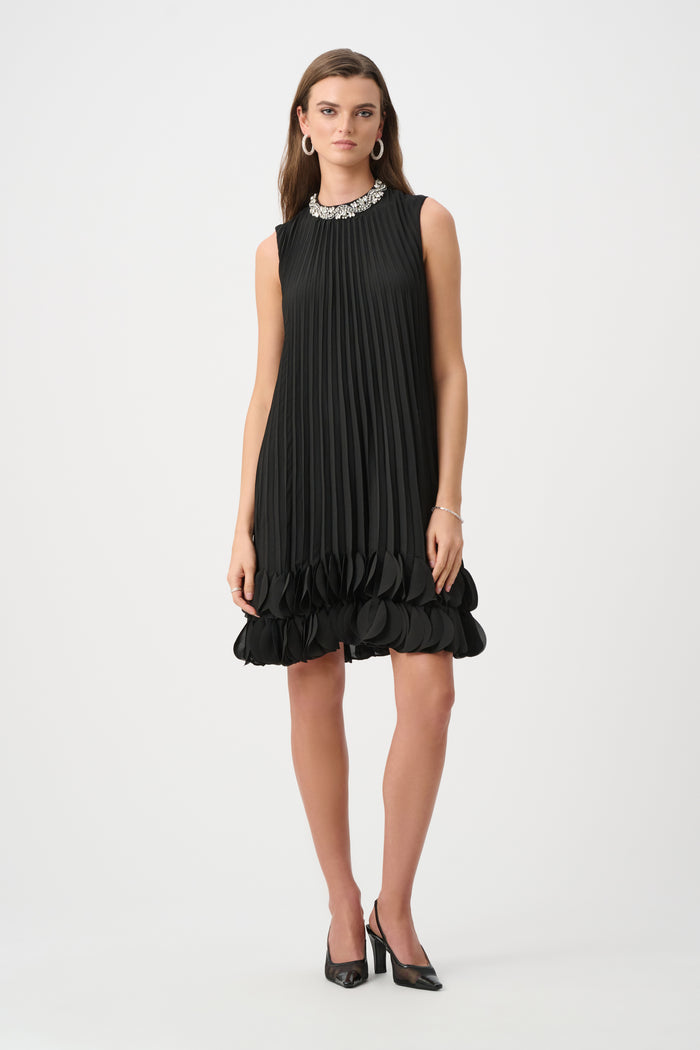Joseph Ribkoff Pleated Georgette Embellished A-Line Dress Jr263738