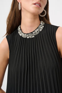 Joseph Ribkoff Pleated Georgette Embellished A-Line Dress Jr263738