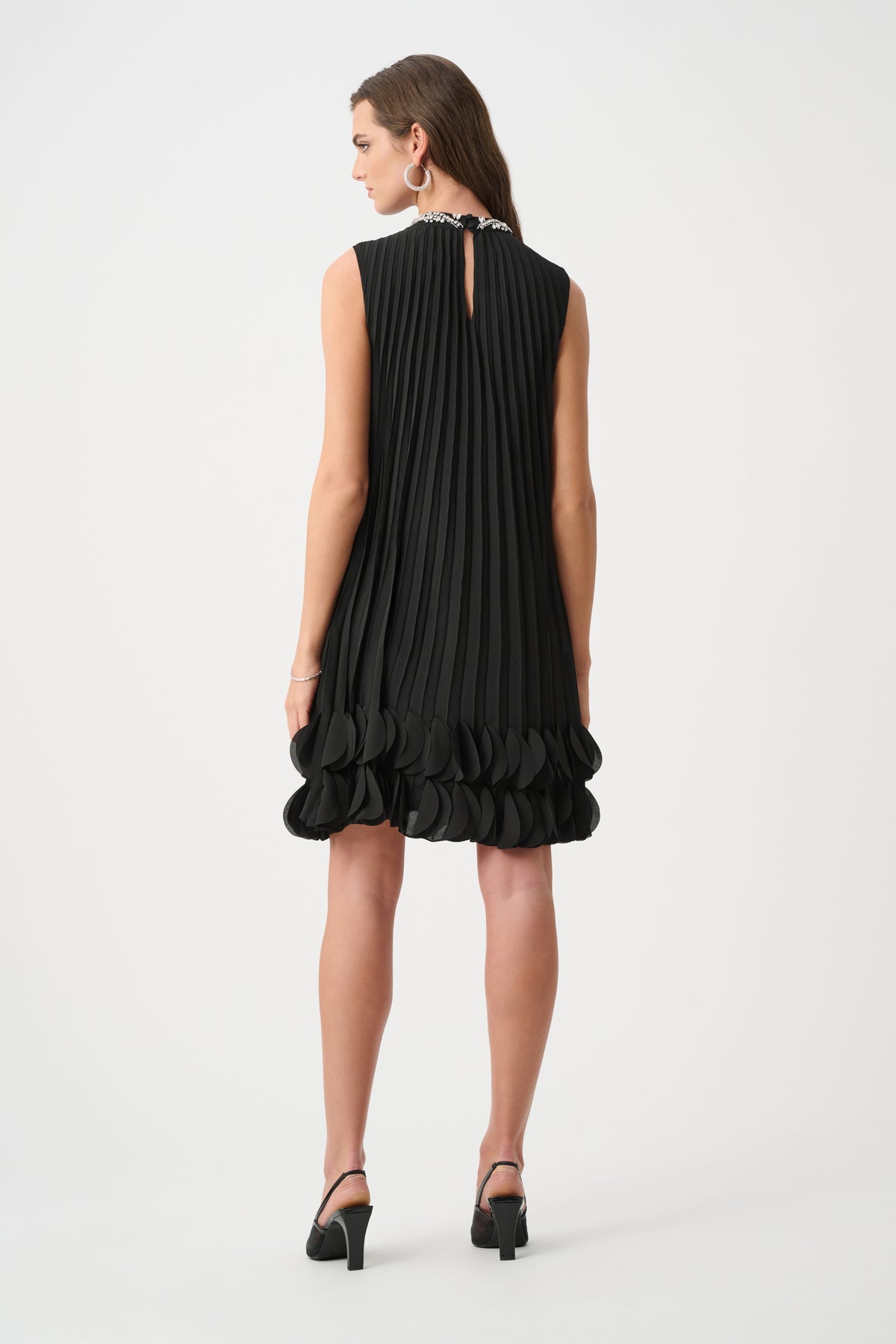 Joseph Ribkoff Pleated Georgette Embellished A-Line Dress Jr263738