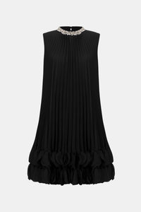Joseph Ribkoff Pleated Georgette Embellished A-Line Dress Jr263738