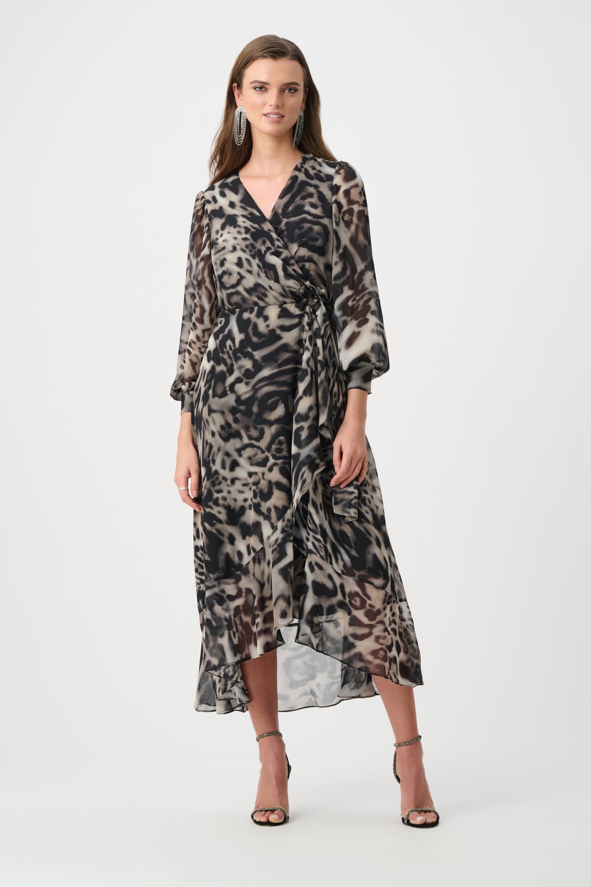 Joseph Ribkoff Signature | Chiffon Printed Fit and Flare Wrap Dress Jr263739