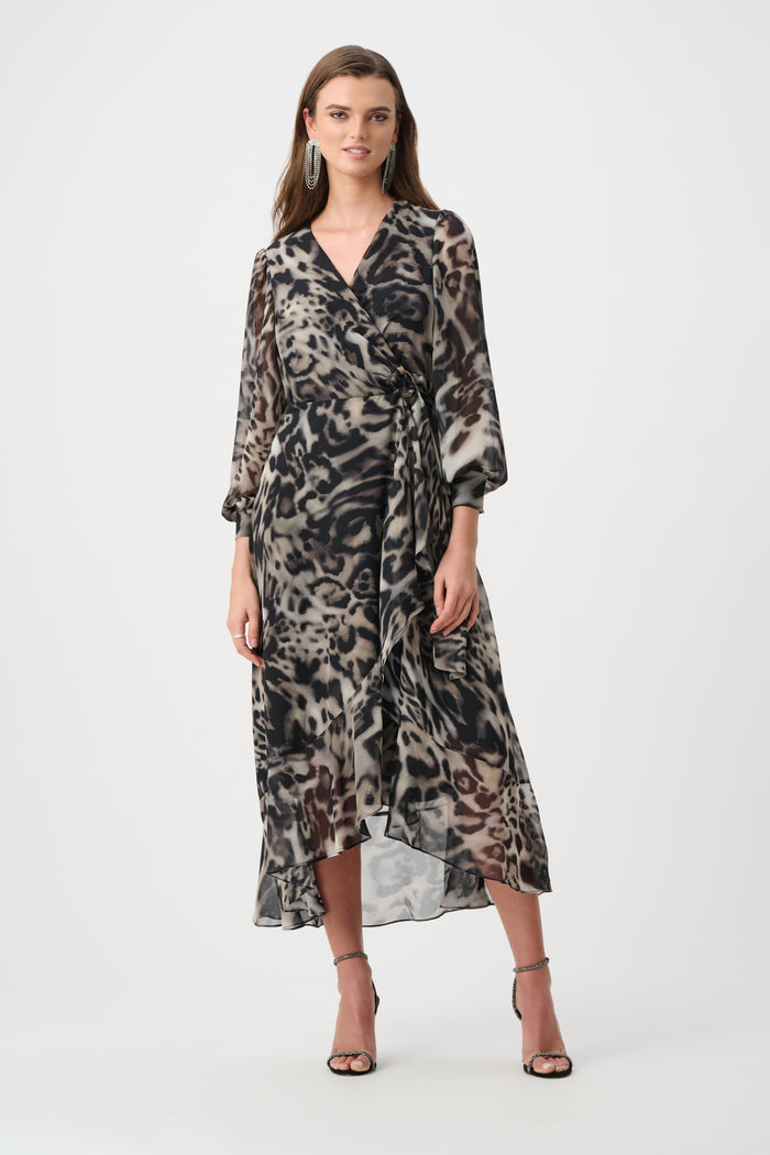 Joseph Ribkoff Signature | Chiffon Printed Fit and Flare Wrap Dress Jr263739