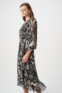 Joseph Ribkoff Signature | Chiffon Printed Fit and Flare Wrap Dress Jr263739