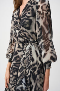 Joseph Ribkoff Signature | Chiffon Printed Fit and Flare Wrap Dress Jr263739