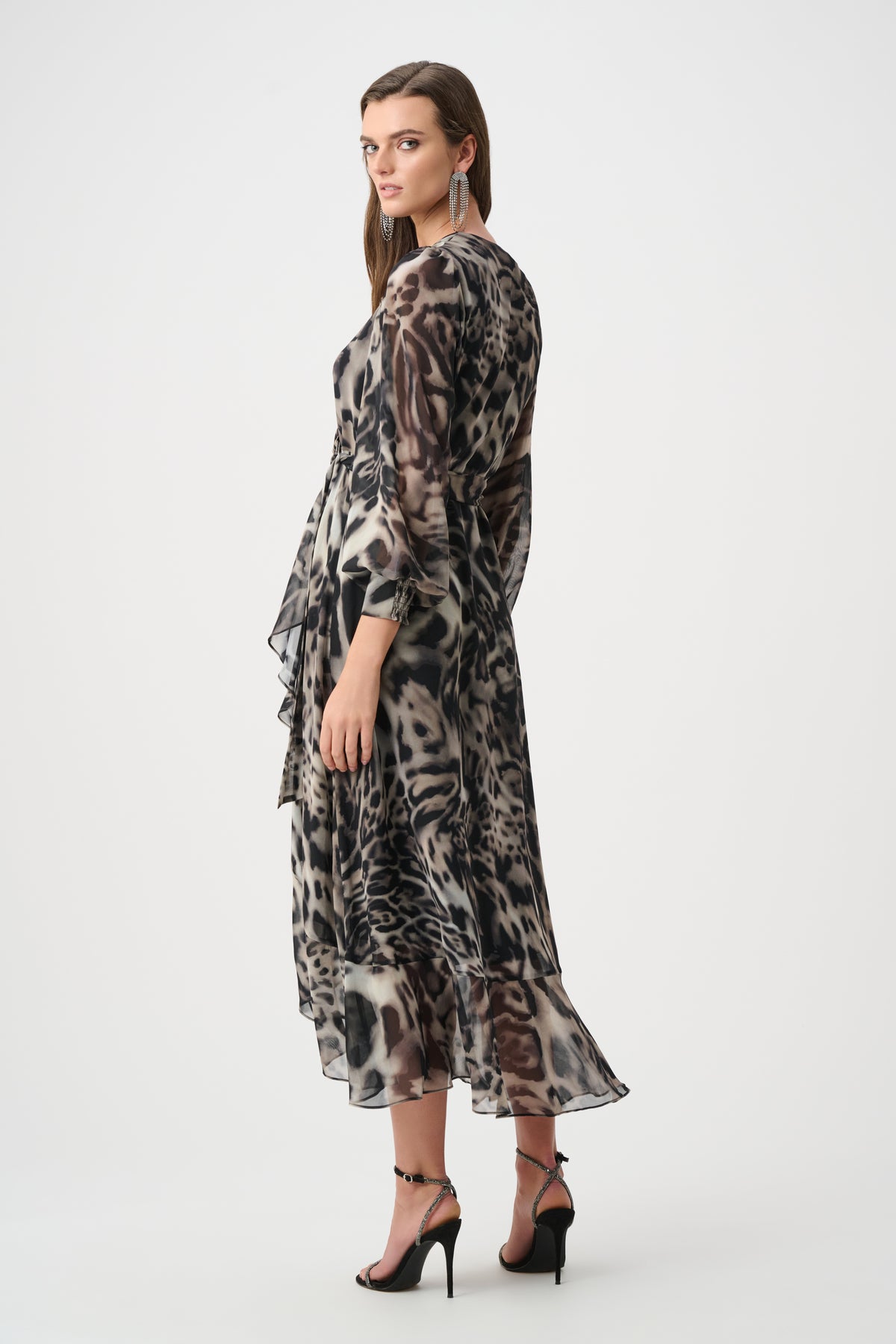 Joseph Ribkoff Signature | Chiffon Printed Fit and Flare Wrap Dress Jr263739