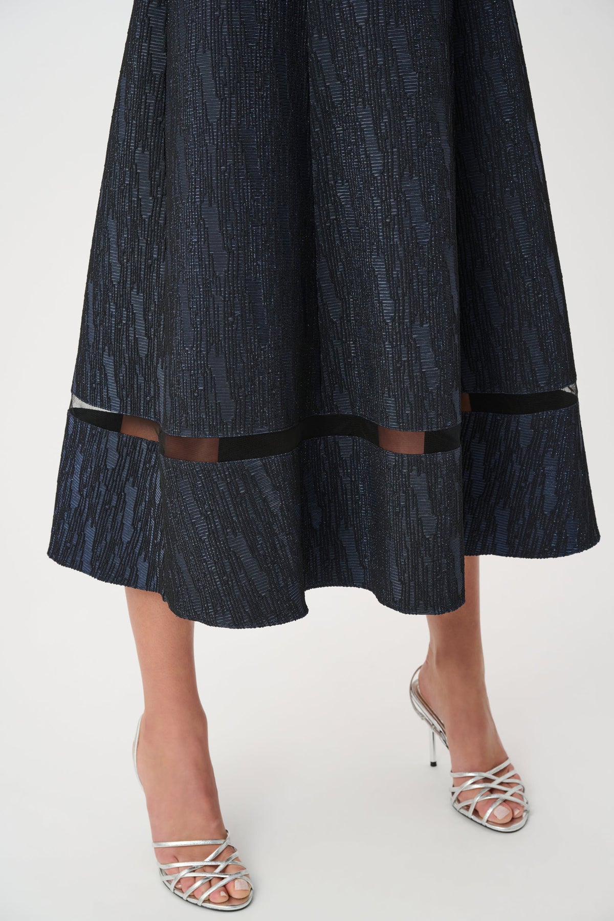 Joseph Ribkoff Signature |Foil-Textured Jacquard Off-Shoulder Fit and Flare Dress Jr263742
