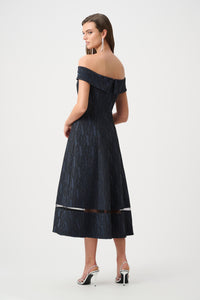Joseph Ribkoff Signature |Foil-Textured Jacquard Off-Shoulder Fit and Flare Dress Jr263742