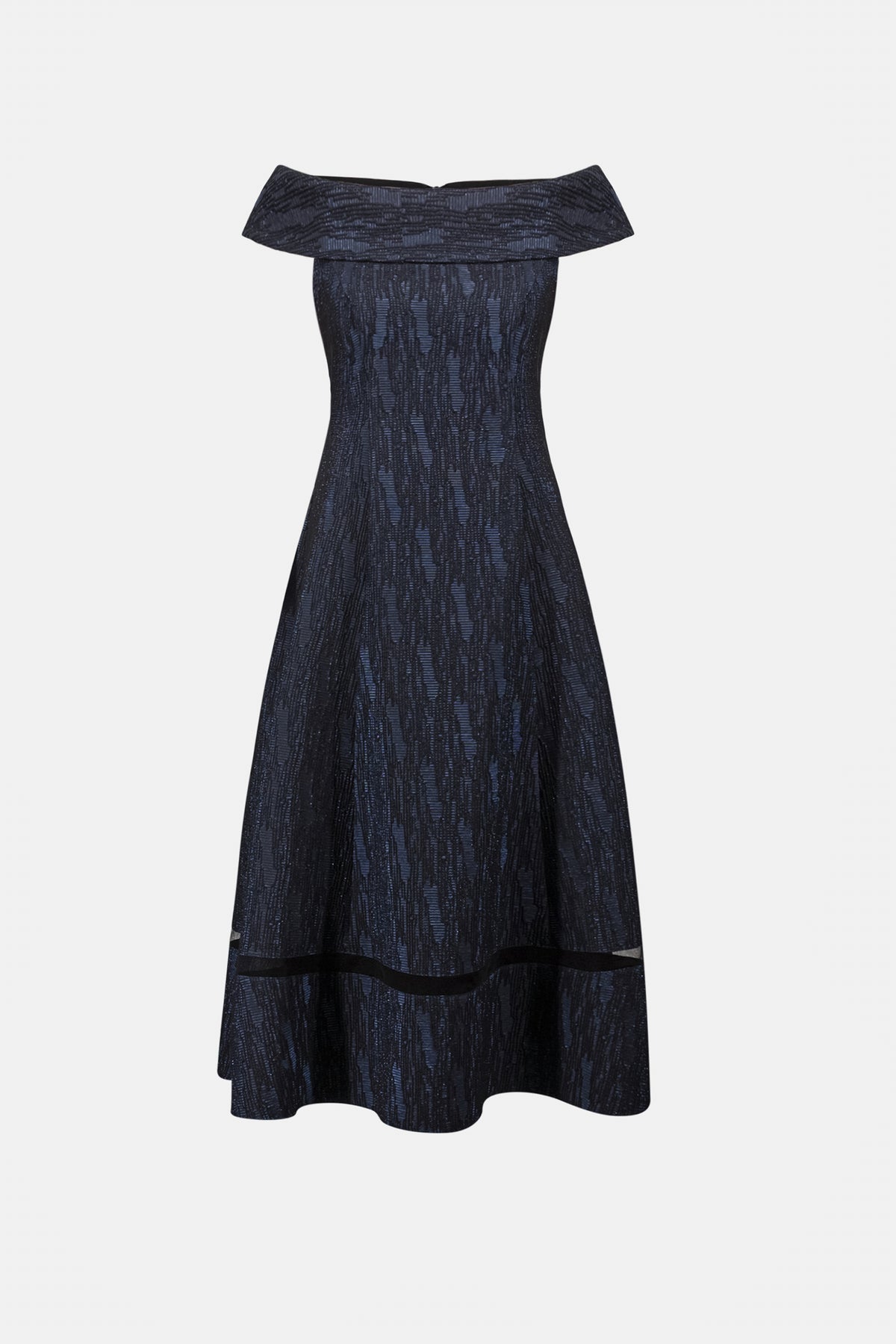 Joseph Ribkoff Signature |Foil-Textured Jacquard Off-Shoulder Fit and Flare Dress Jr263742