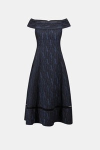 Joseph Ribkoff Signature |Foil-Textured Jacquard Off-Shoulder Fit and Flare Dress Jr263742