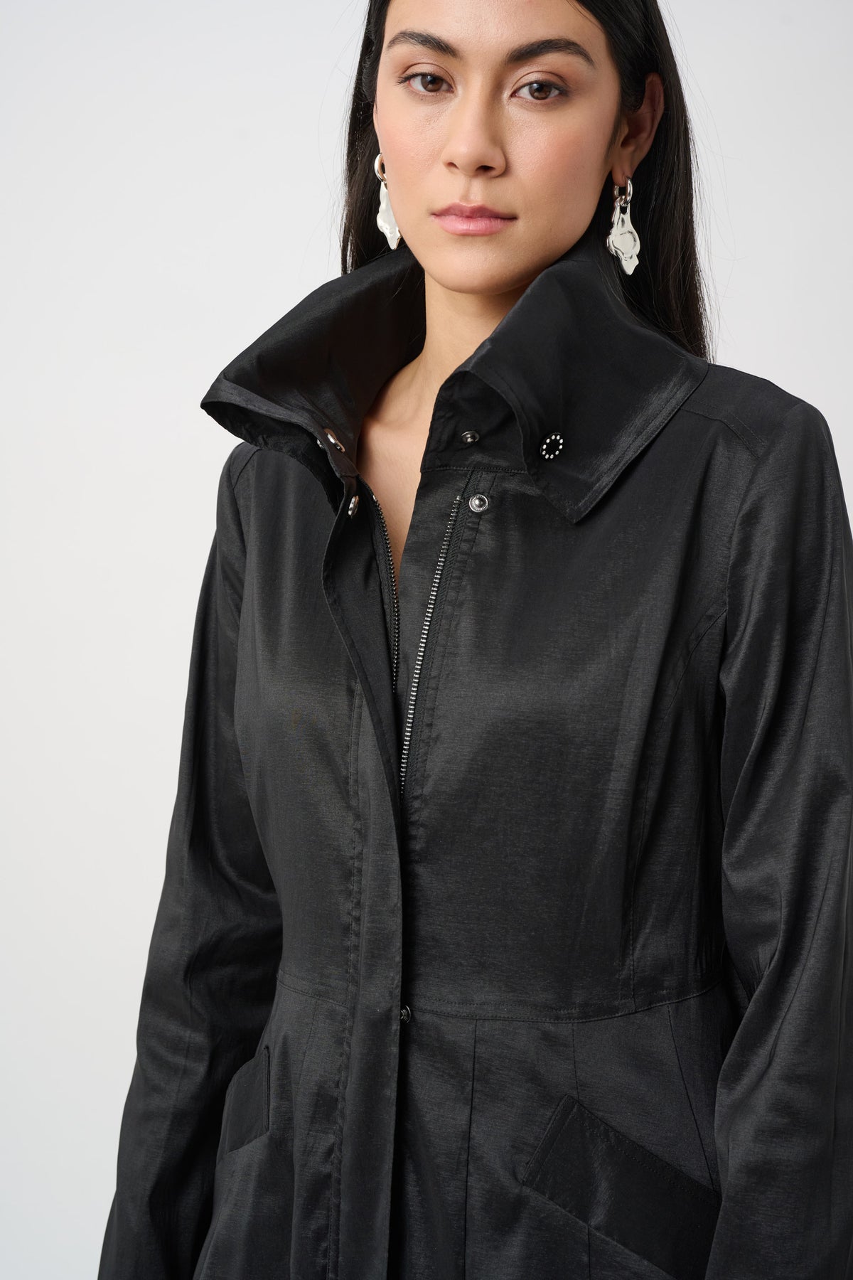 Joseph Ribkoff Stretch Taffeta Belted Fit & Flare Balloon Coat Jr263911