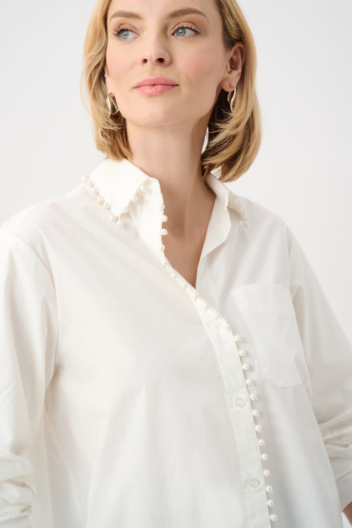 Joseph Ribkoff Cotton Poplin Pearl Trim Boxy Blouse Jr263923