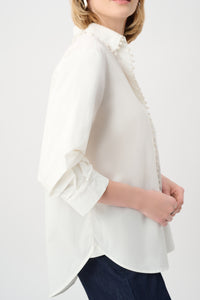 Joseph Ribkoff Cotton Poplin Pearl Trim Boxy Blouse Jr263923
