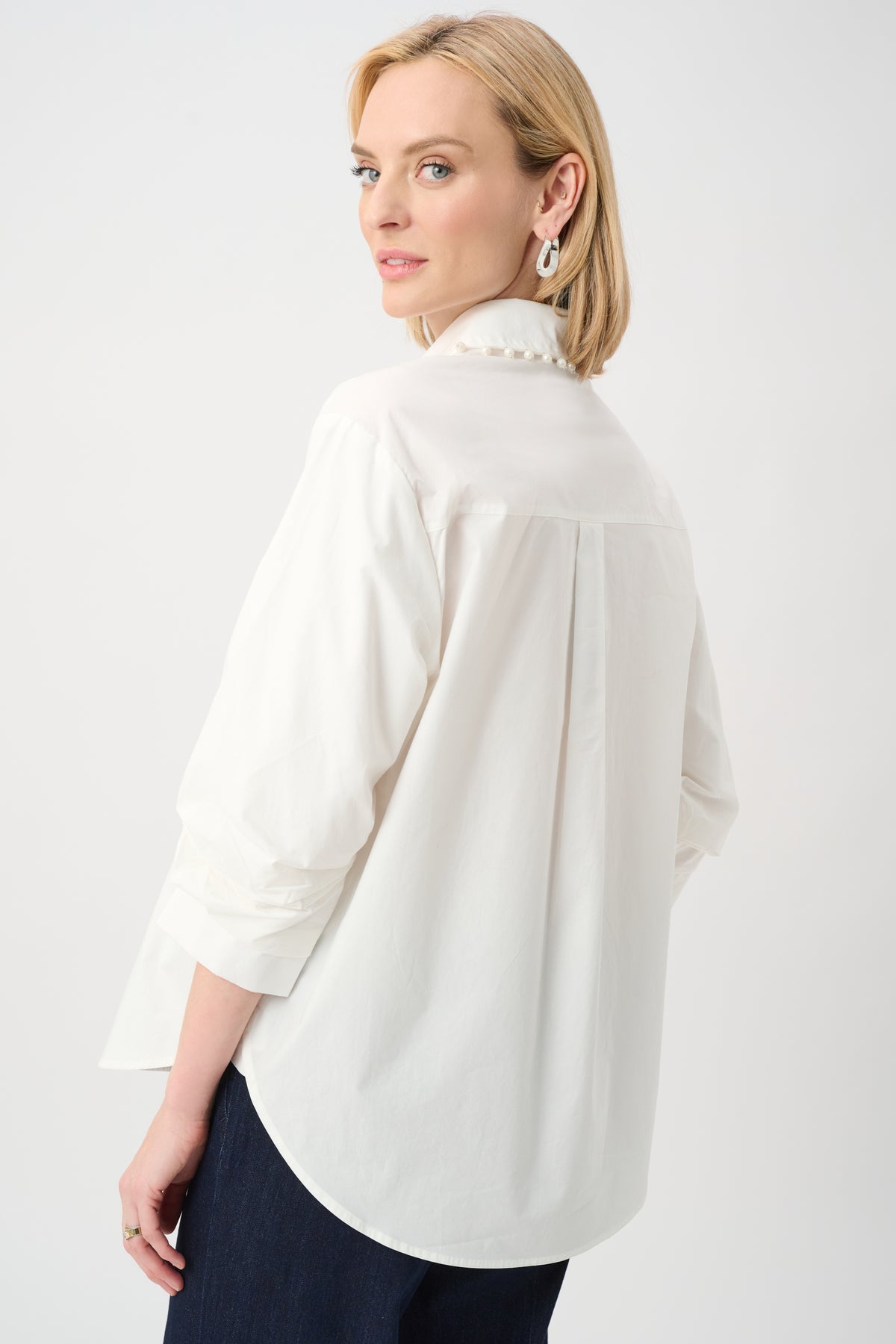 Joseph Ribkoff Cotton Poplin Pearl Trim Boxy Blouse Jr263923