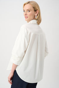 Joseph Ribkoff Cotton Poplin Pearl Trim Boxy Blouse Jr263923
