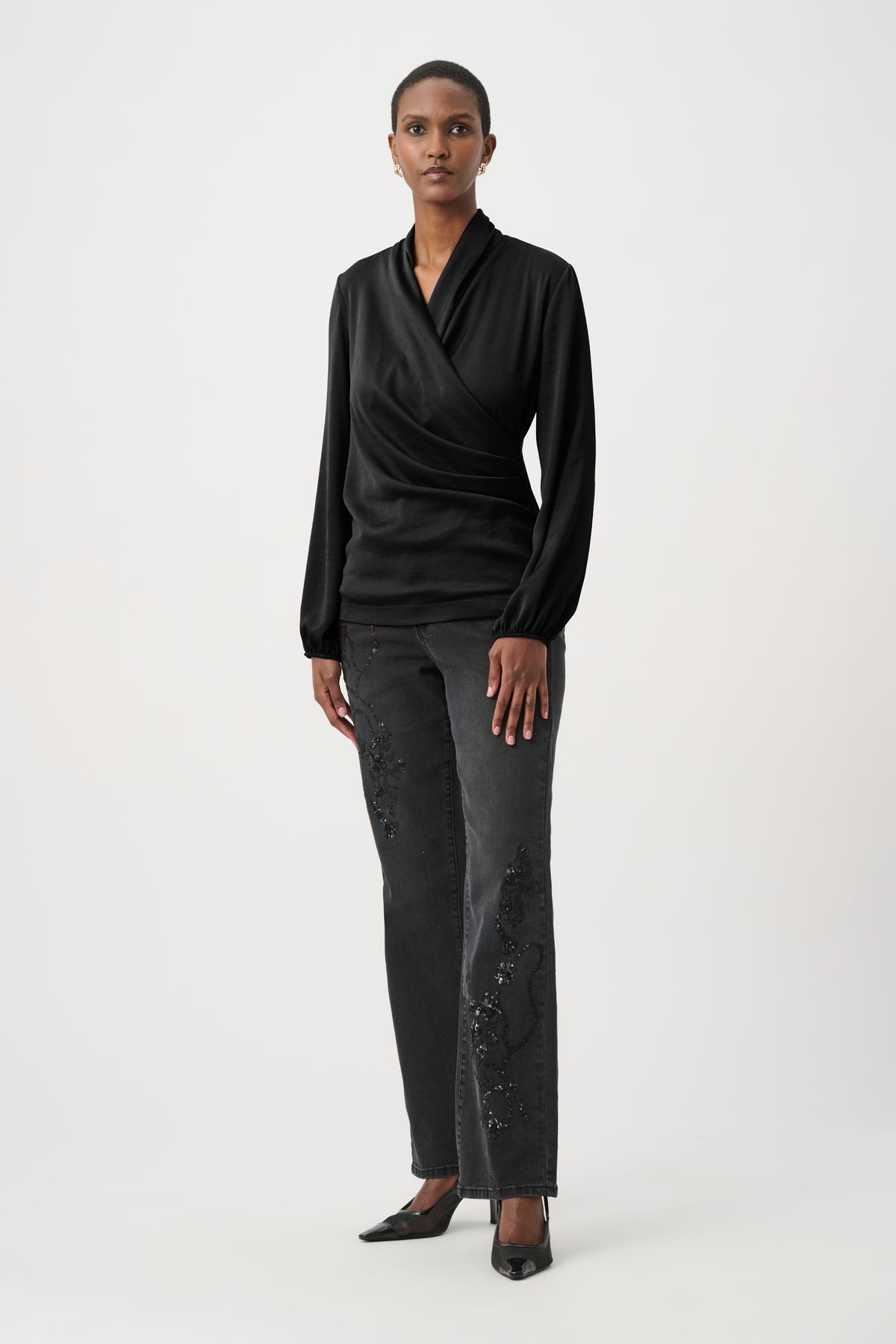 Joseph Ribkoff Recycled Satin Faux-Wrap Top Jr264026