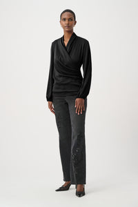 Joseph Ribkoff Recycled Satin Faux-Wrap Top Jr264026