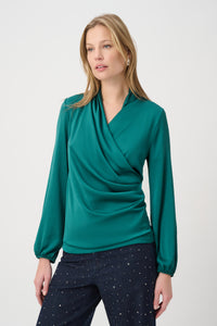 Joseph Ribkoff Recycled Satin Faux-Wrap Top Jr264026