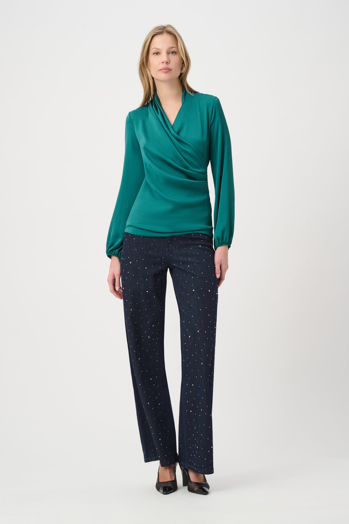 Joseph Ribkoff Recycled Satin Faux-Wrap Top Jr264026