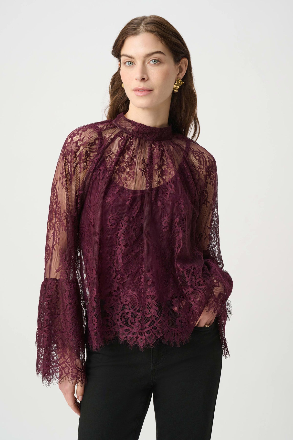 Joseph Ribkoff Scalloped Lace Trapeze Top Jr264098