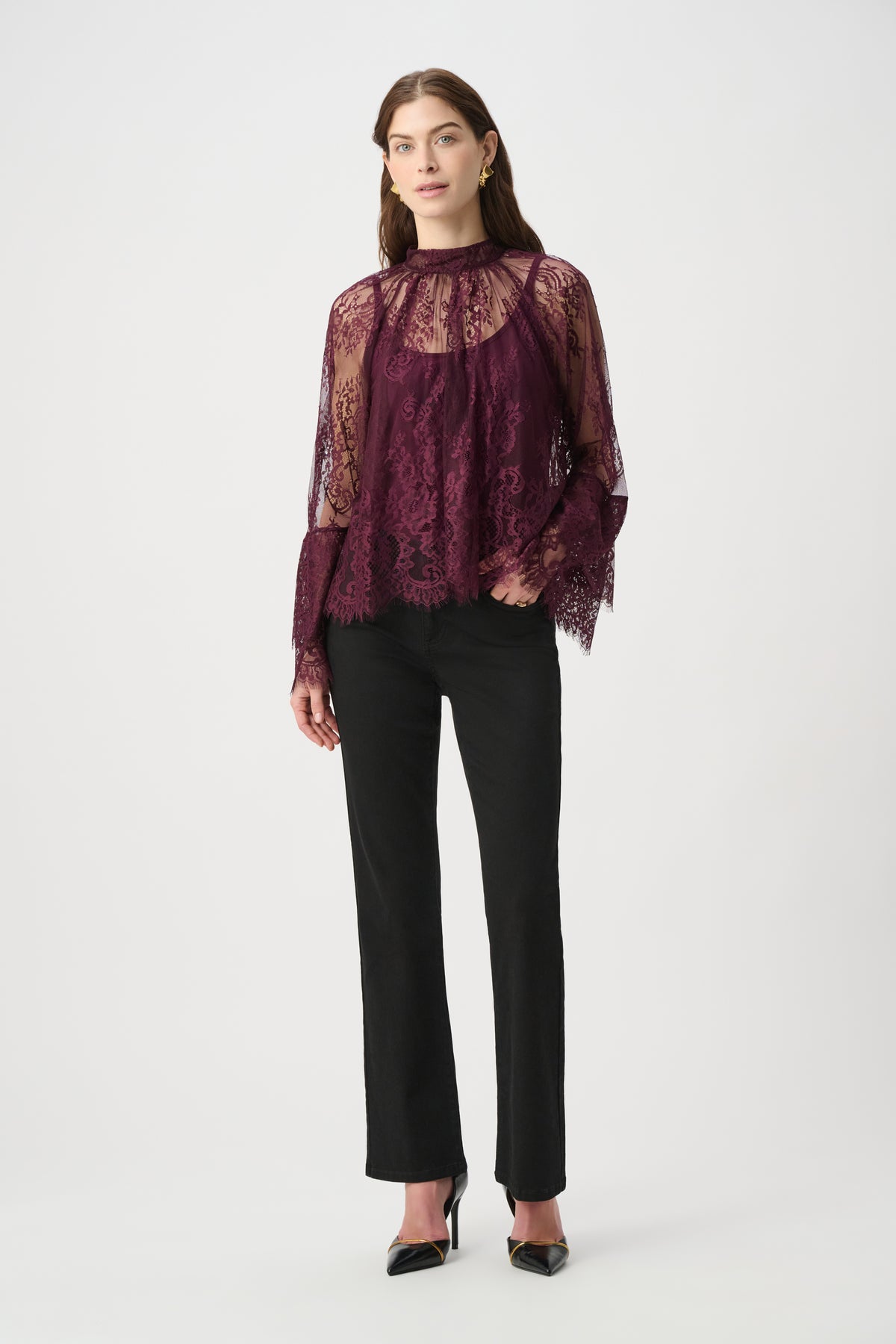 Joseph Ribkoff Scalloped Lace Trapeze Top Jr264098