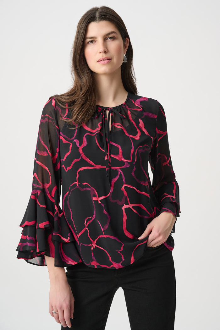 Joseph Ribkoff Floral Chiffon Tie-Neck Top Jr264115