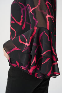Joseph Ribkoff Floral Chiffon Tie-Neck Top Jr264115