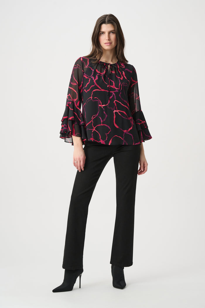 Joseph Ribkoff Floral Chiffon Tie-Neck Top Jr264115