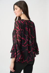 Joseph Ribkoff Floral Chiffon Tie-Neck Top Jr264115