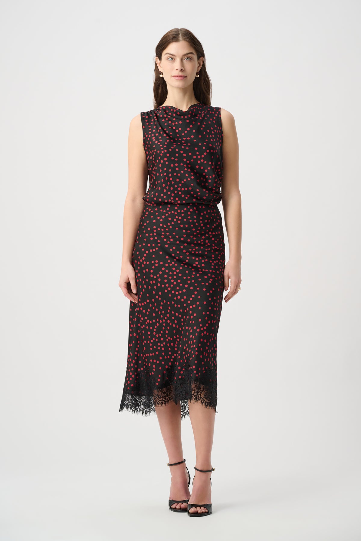 Joseph Ribkoff Polka Dot Lace-Trim Midi Skirt Jr264118
