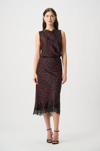 Joseph Ribkoff Polka Dot Lace-Trim Midi Skirt Jr264118