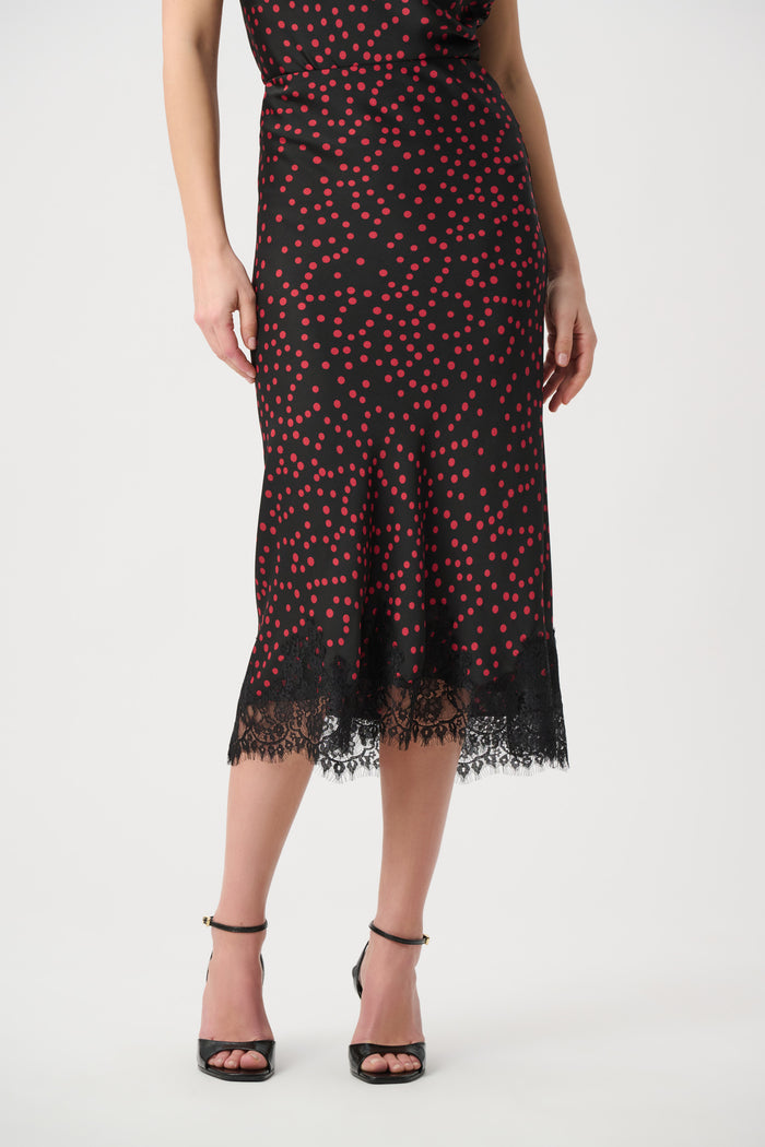 Joseph Ribkoff Polka Dot Lace-Trim Midi Skirt Jr264118